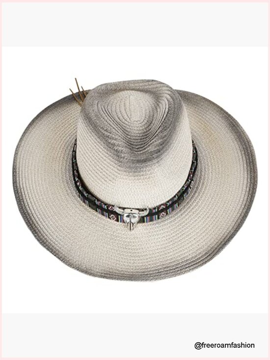 Straw Cowboy Hat with Chin Strap, Adjustable Brim, Unisex